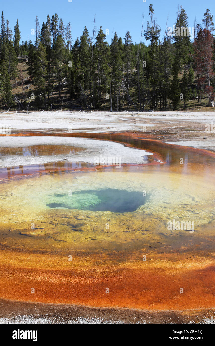 Chromatic Pool Hot Spring, Upper Geyser Basin geothermal area, Yellowstone Caldera, Yellowstone National Park, Wyoming. Stock Photo