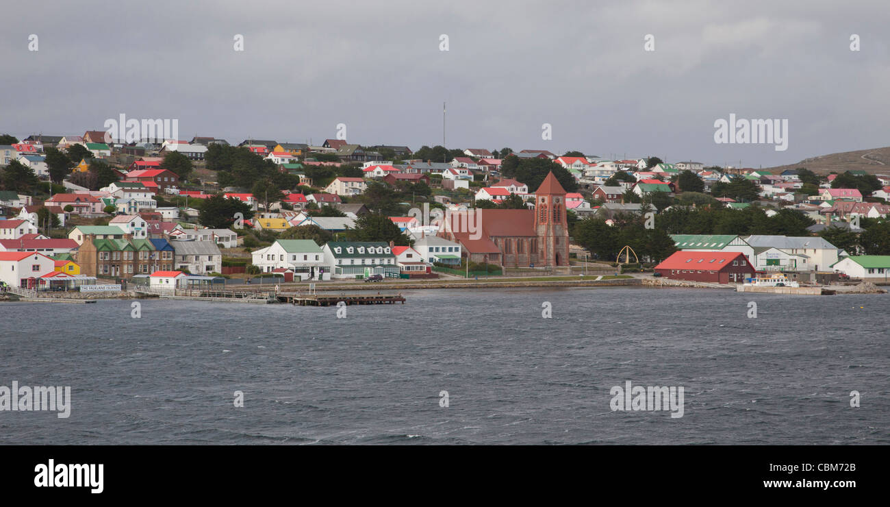 Falkland Islands South Atlantic Stanley Harbour Town Of Port Stanley And Pier Seen From The Water Stock Photo Alamy