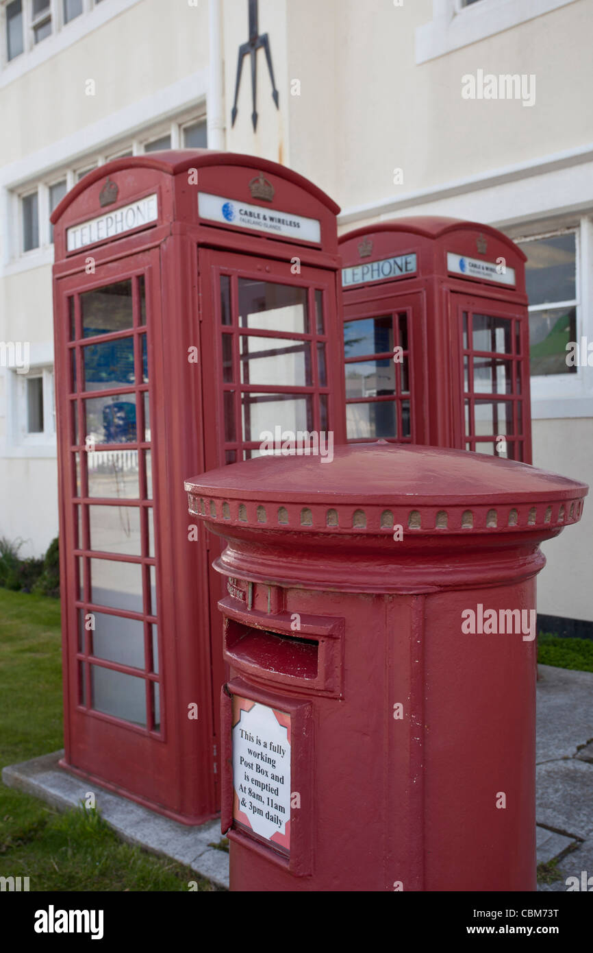 South Atlantic, Falkland Islands, Port Stanley. Old British-style round red mailbox Stock Photo
