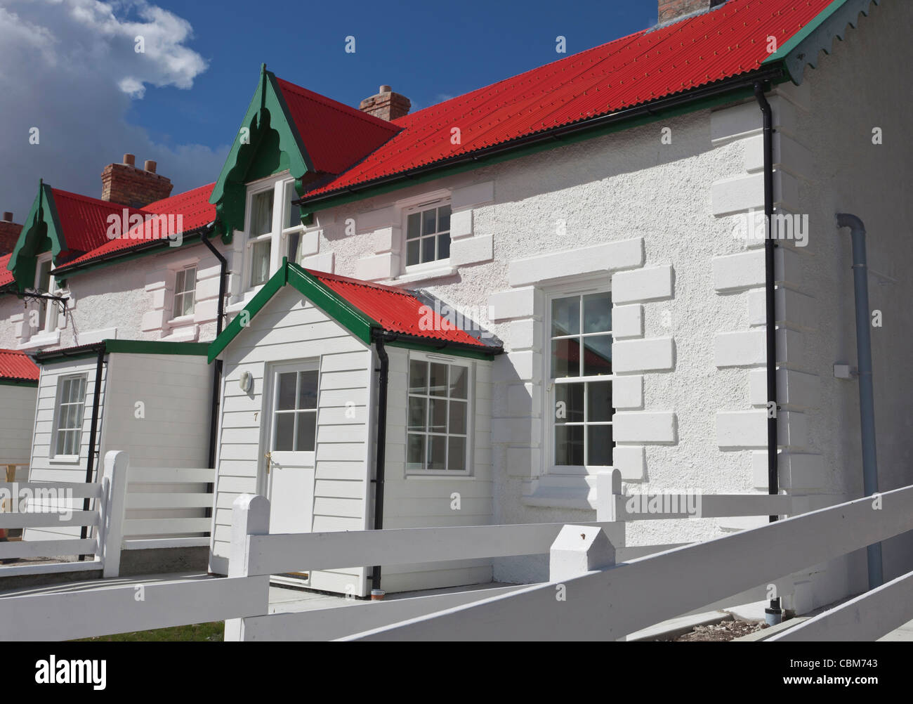 South Atlantic, Falkland Islands, Port Stanley. Closeup of row houses