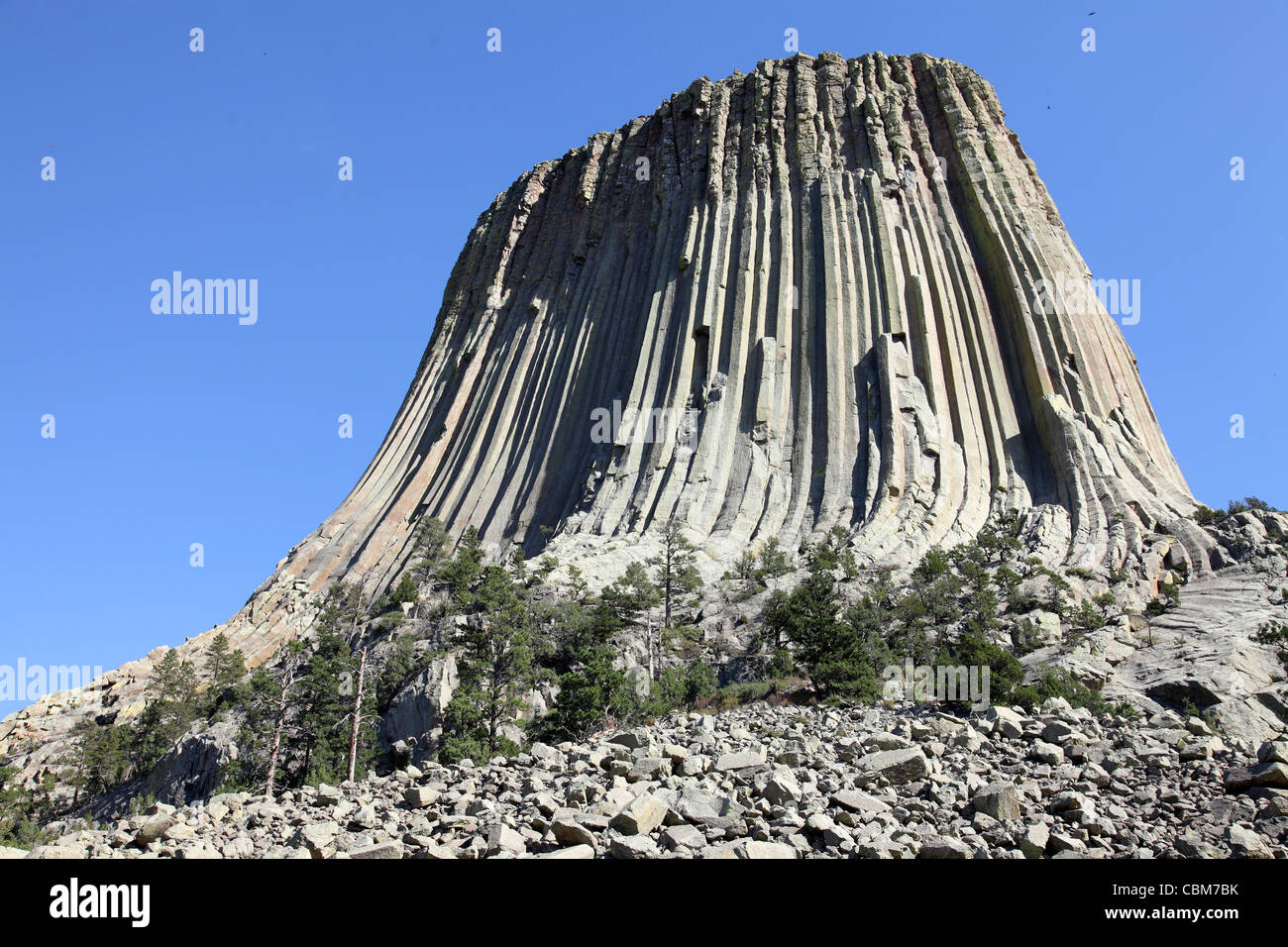 September 15, 2009 - Devils Tower, a monolithic igneous intrusion or laccolith made of columns of phonolite porphyry, Wyoming. Stock Photo