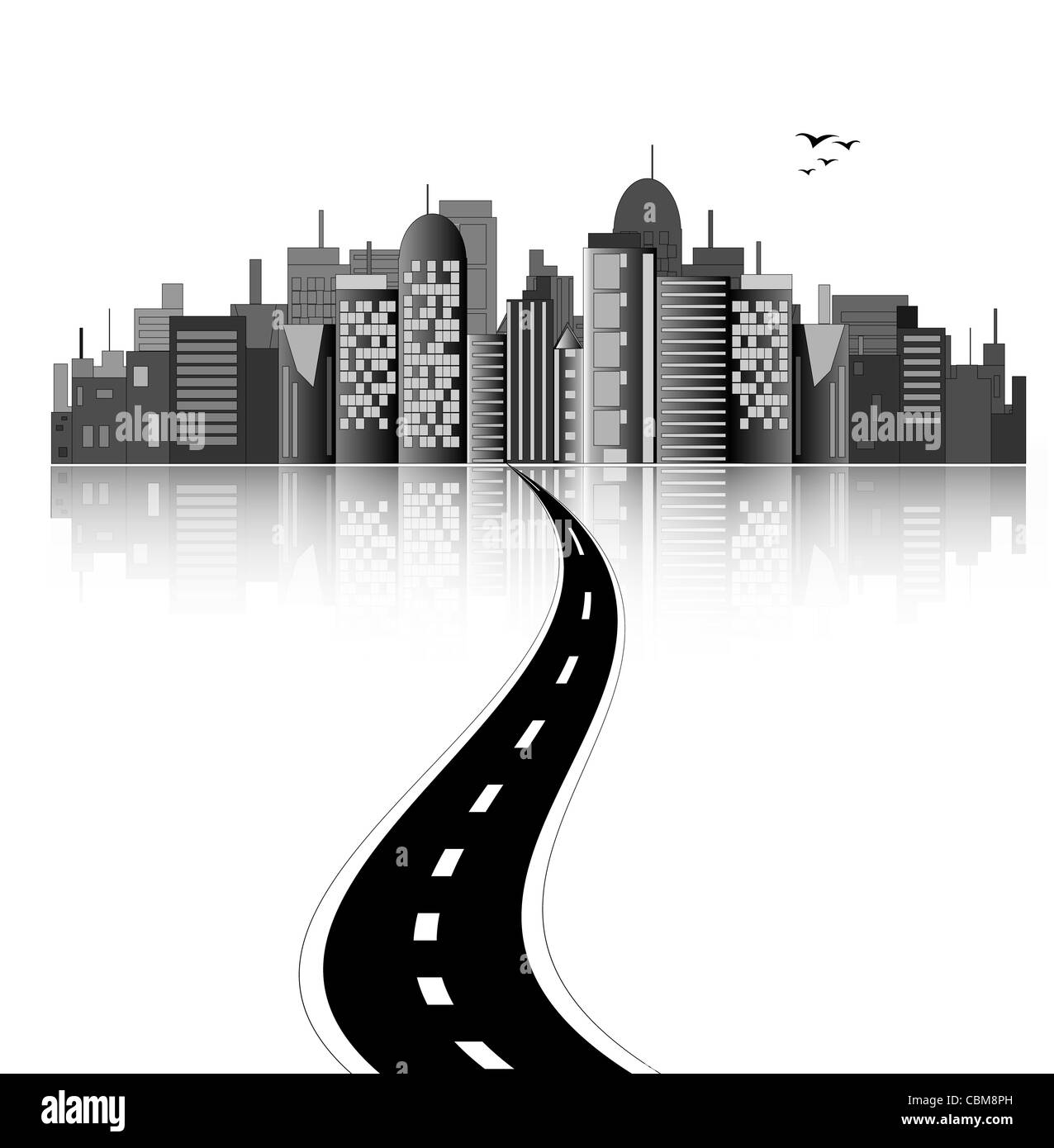 City skyline with road Stock Photo Alamy