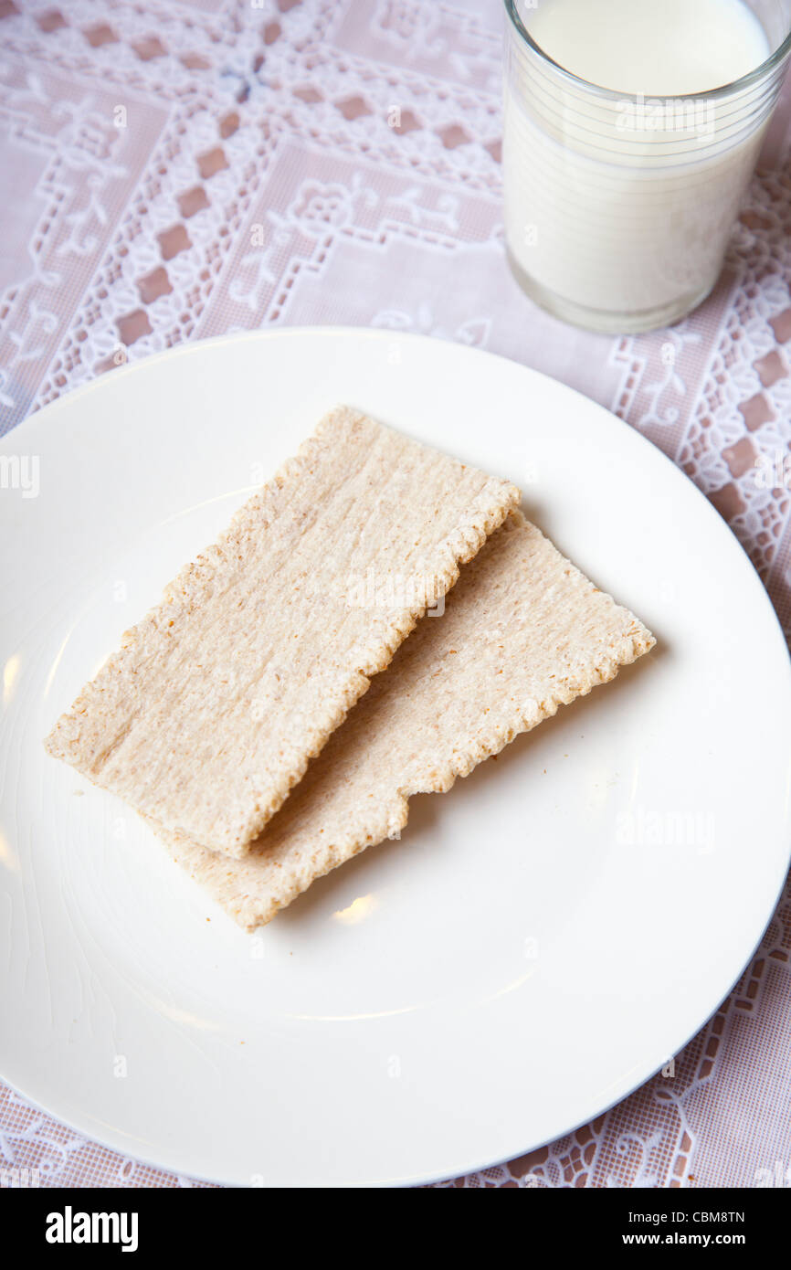 Light breakfast with crackers and milk Stock Photo Alamy
