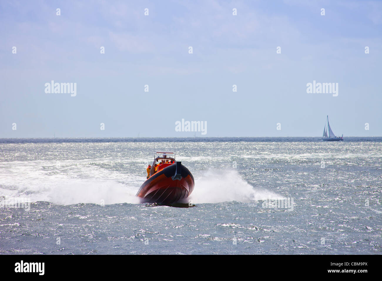 Life saving boat at sea Stock Photo