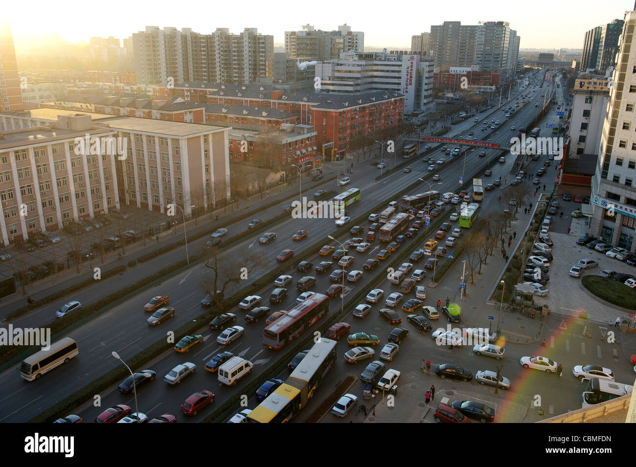 A common rear-end collision courses a serious traffic jam in Beijing, China. 15-Dec-2011 Stock Photo