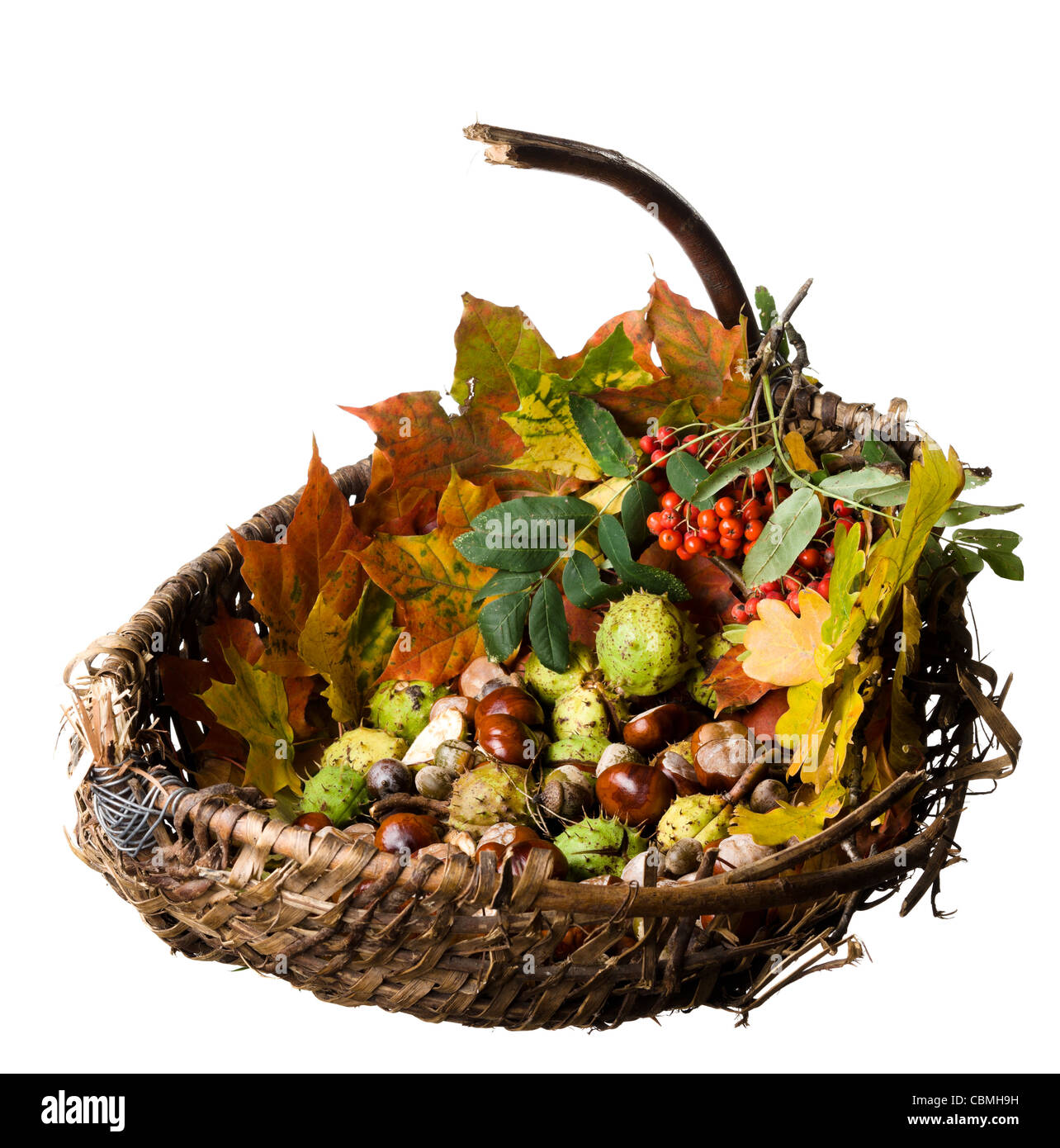 Wicker Basket Overflowing with Fall Foliage