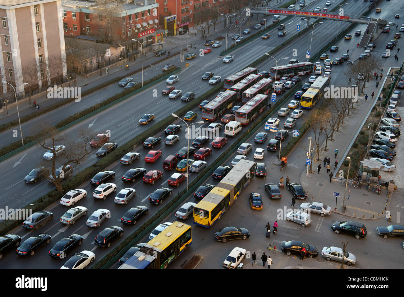 A common rear-end collision courses a serious traffic jam in Beijing, China. 15-Dec-2011 Stock Photo
