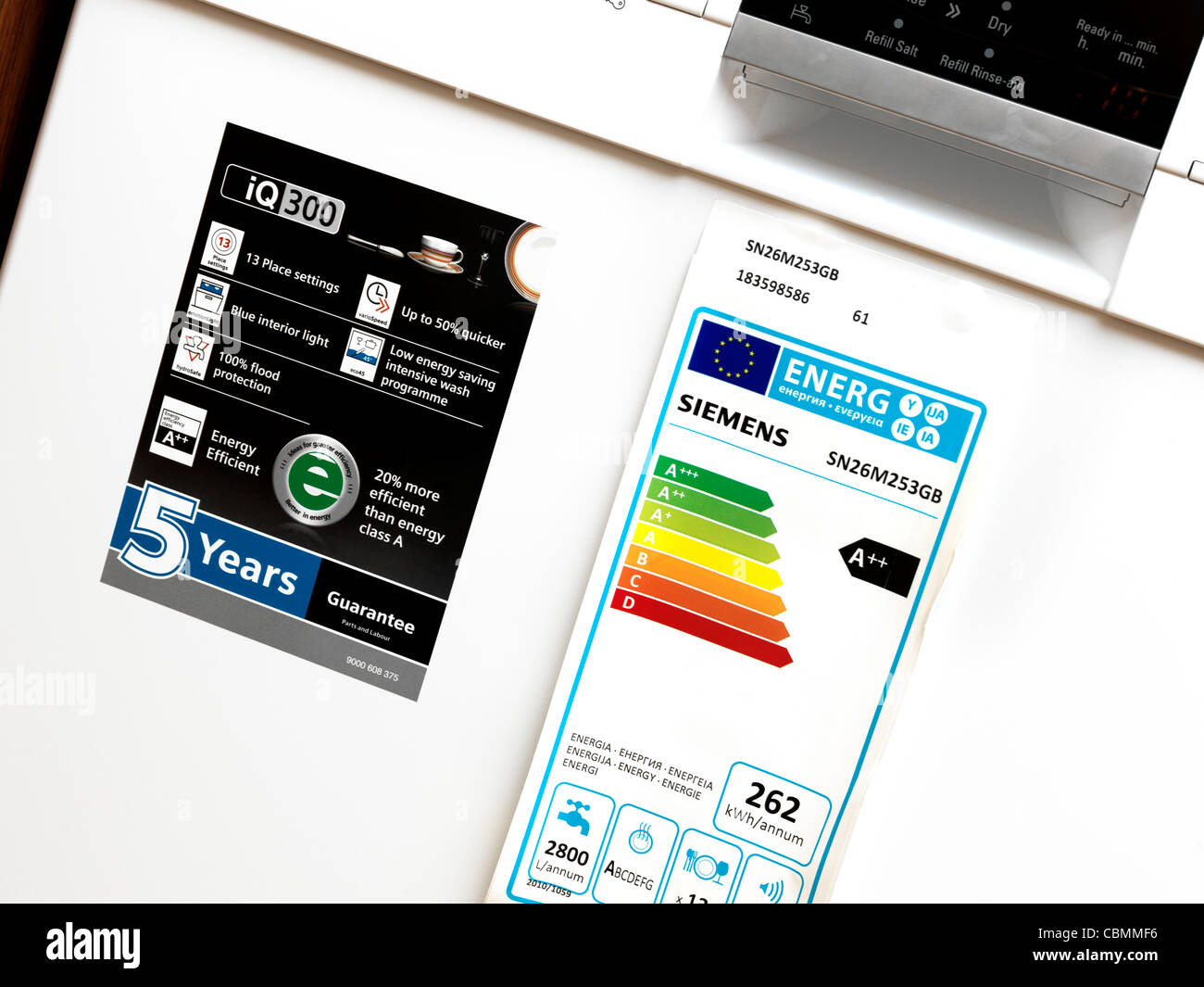 Labels On New Siemens Dishwasher Just Installed Stock Photo