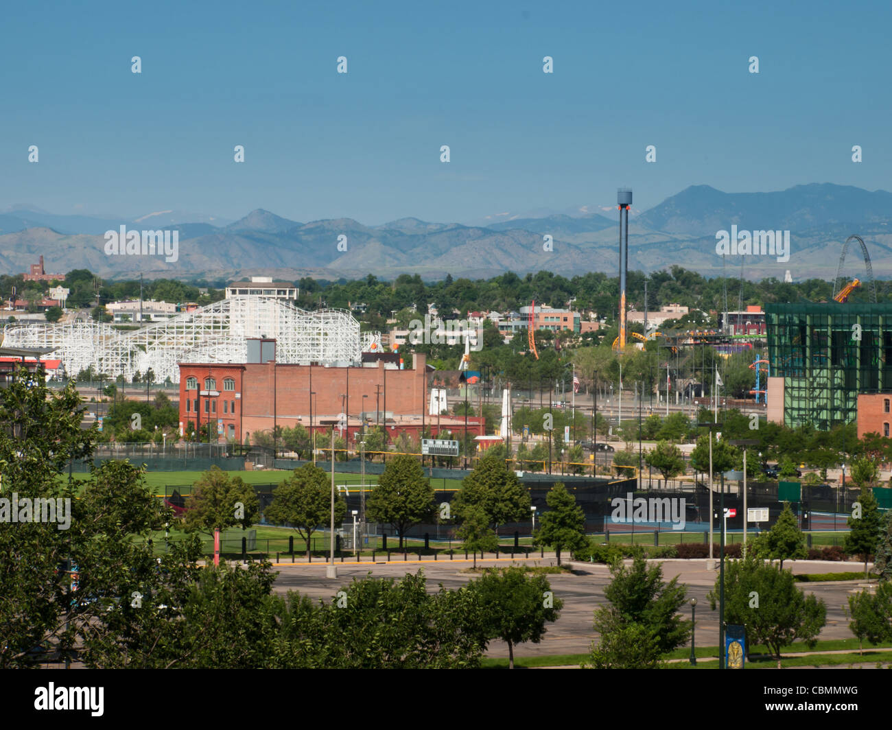 Old brick building with mountain view. Auroria campus in Denver