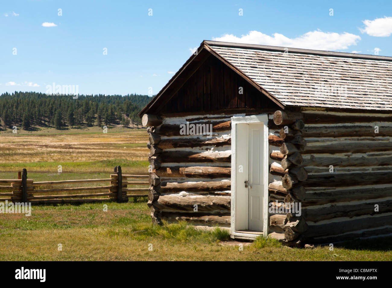 Old homestead buildings on Florissant National Monument in central ...