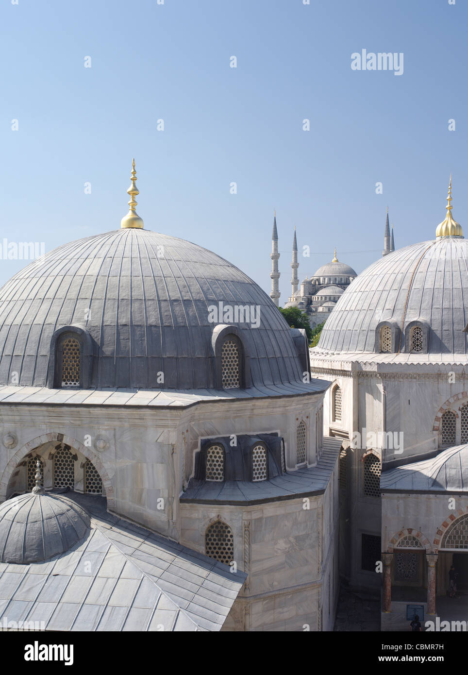 Looking out from Hagia Sophia ( Aya Sofya ) towards Sultan Ahmed Mosque ( Blue Mosque ) Stock Photo