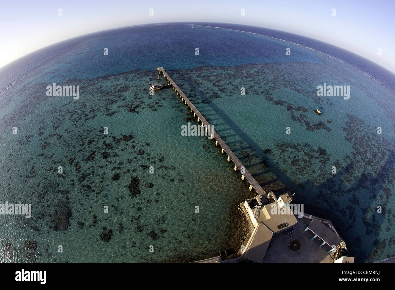 Panoramic View from Lighthouse of Sanganeb Reef, Red Sea, Sudan Stock Photo
