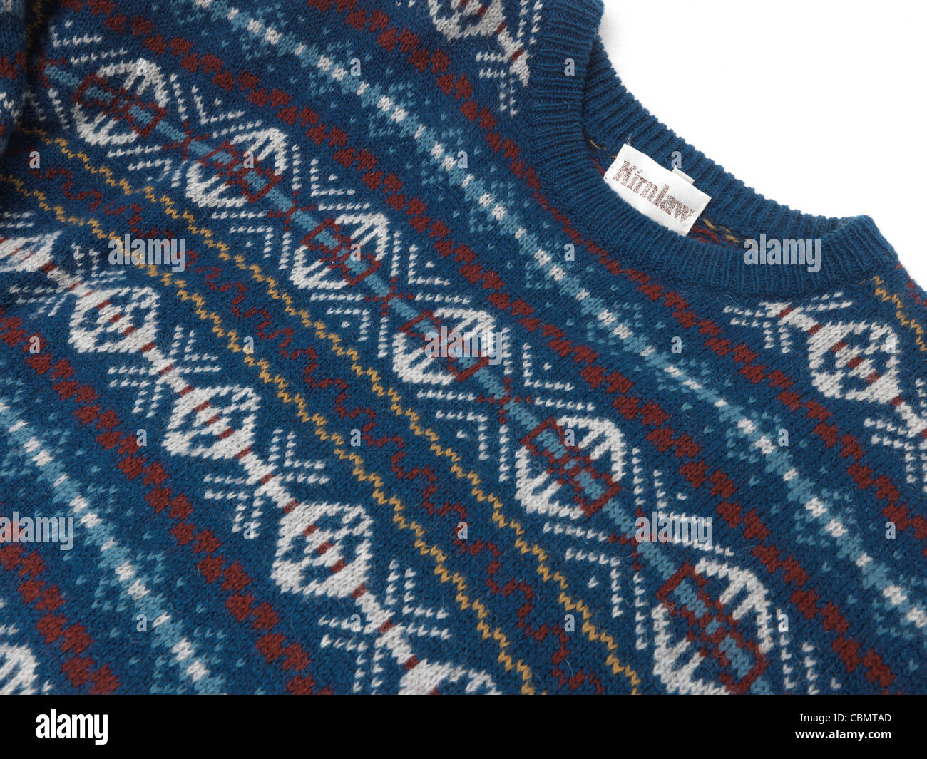 Blue Patterned Woollen Jumper Made In The Fair Isle Scotland Stock Photo