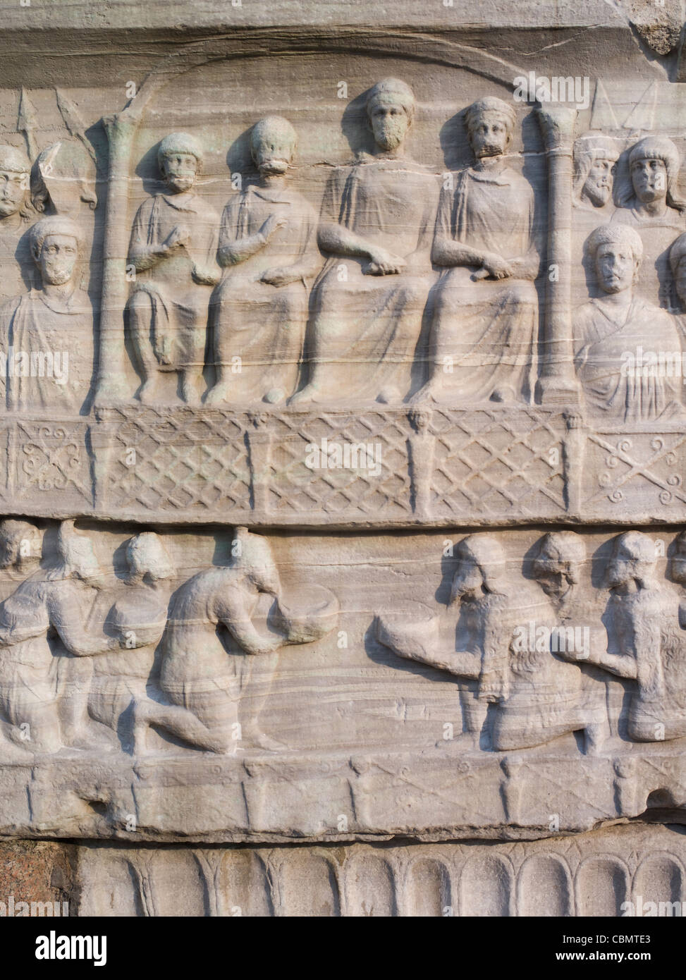 Carvings at the base of the Obelisk of Thutmosis III Hippodrome of Constantinople Stock Photo