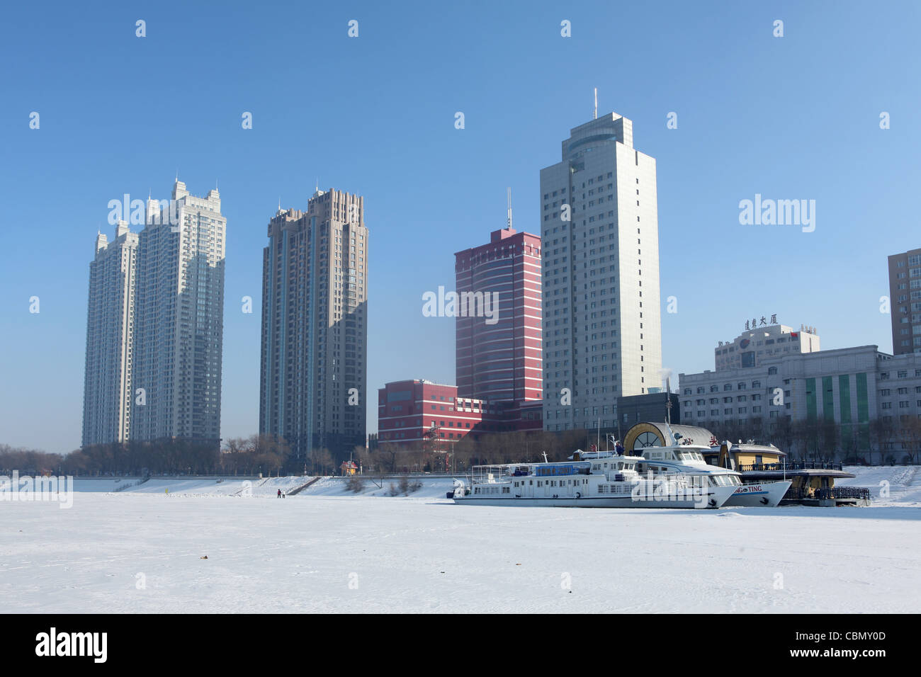 Frozen river Harbin, Heilongjiang province, China Stock Photo