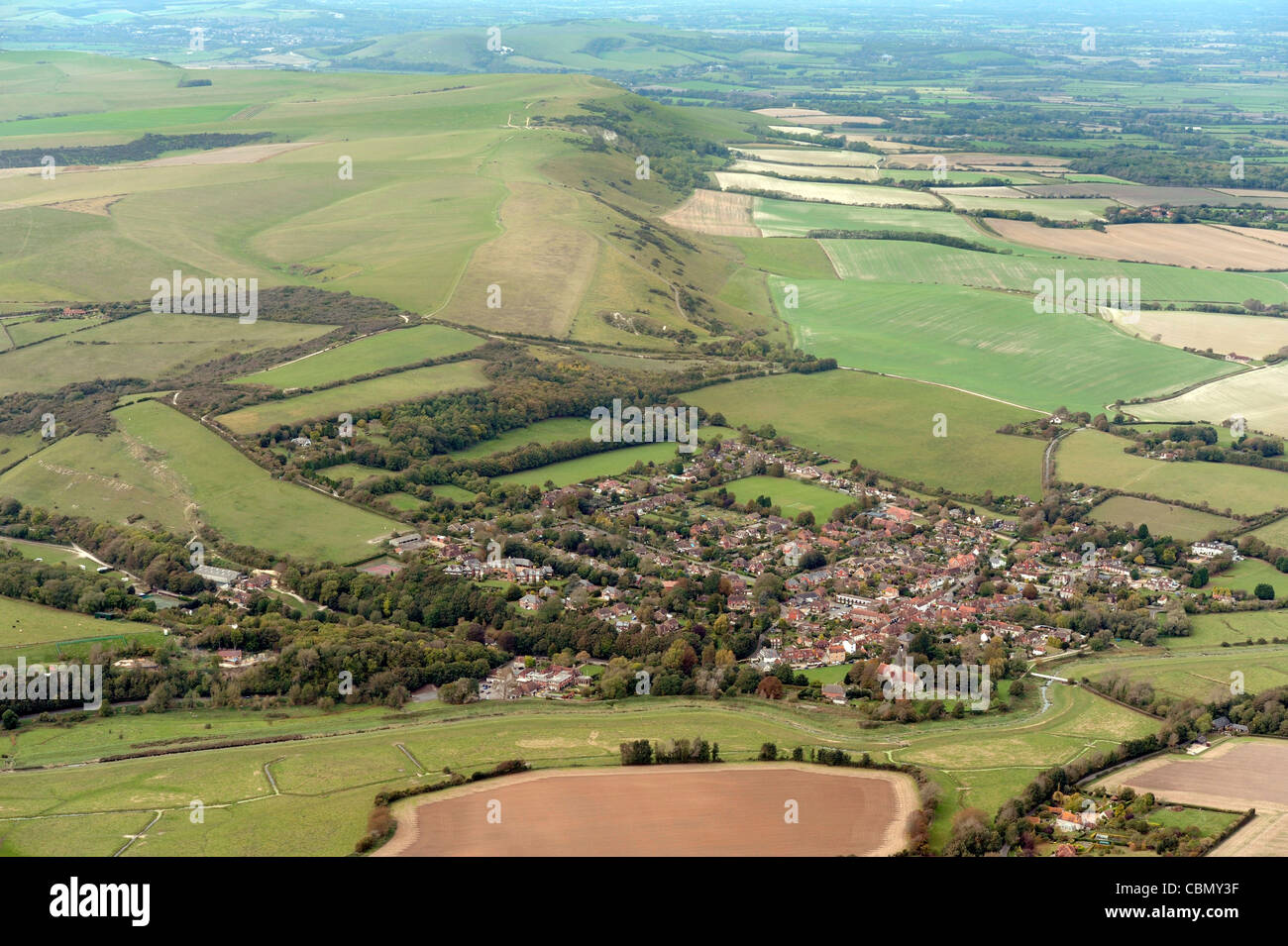 Alfriston Village from the air Stock Photo