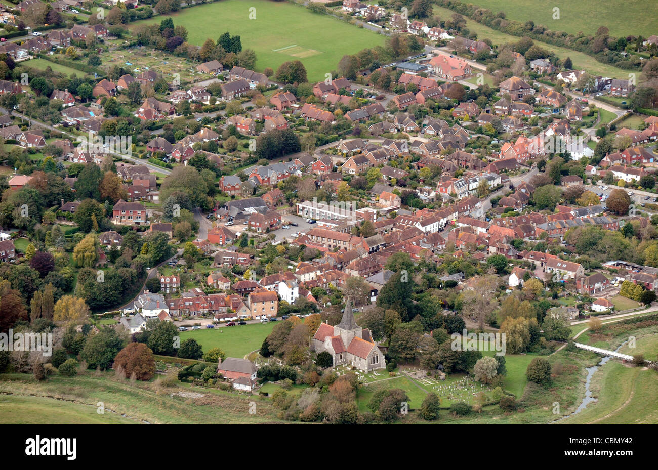 Alfriston Village from the air Stock Photo
