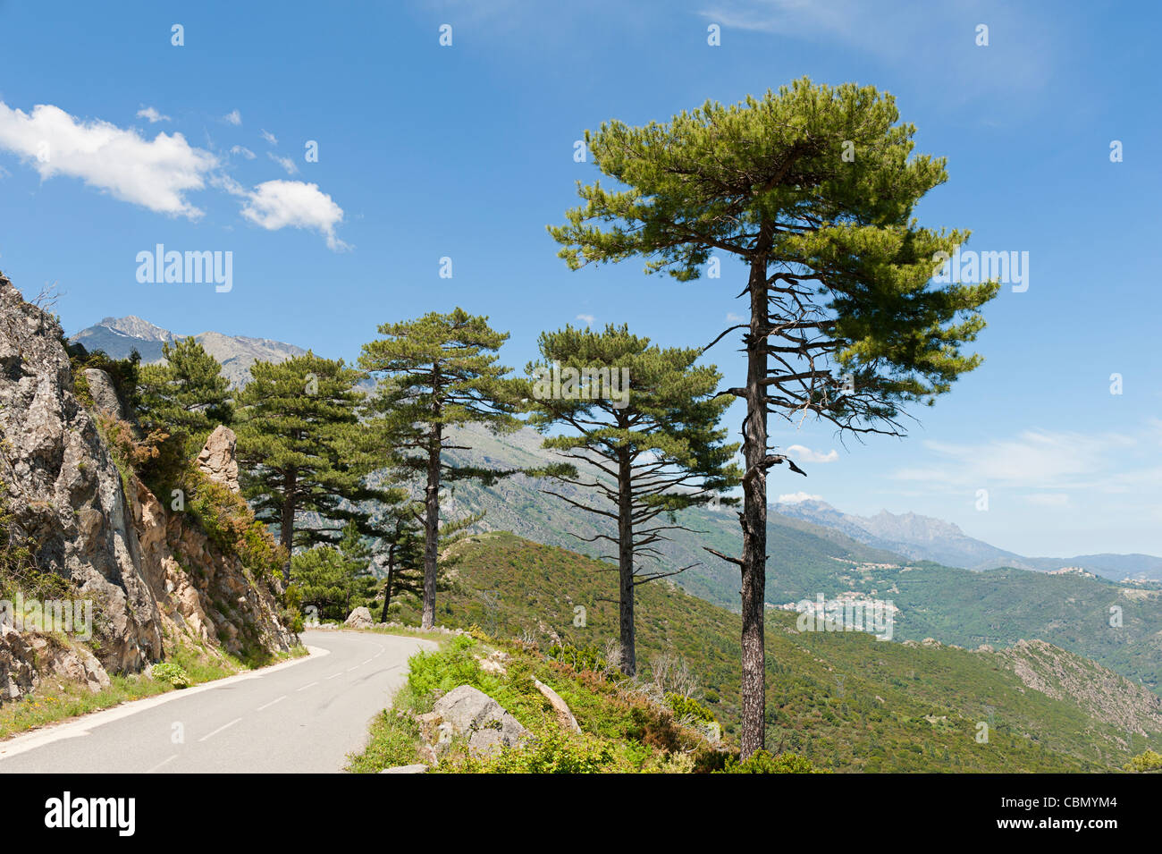 Mountain road in central Corsica, France Stock Photo