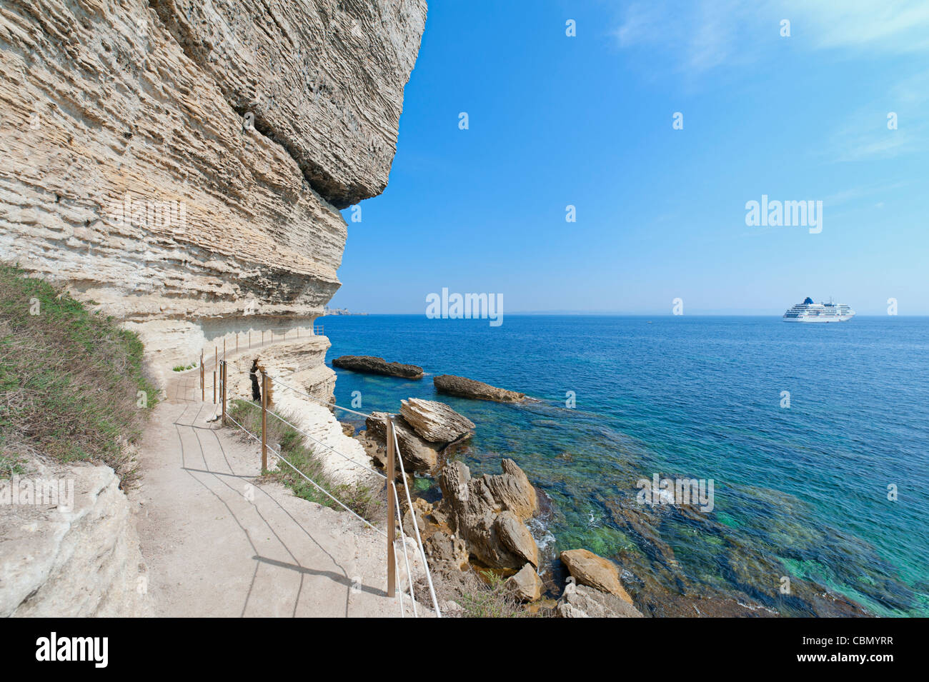 Footpath along the coast of Bonifacio, Corsica Stock Photo
