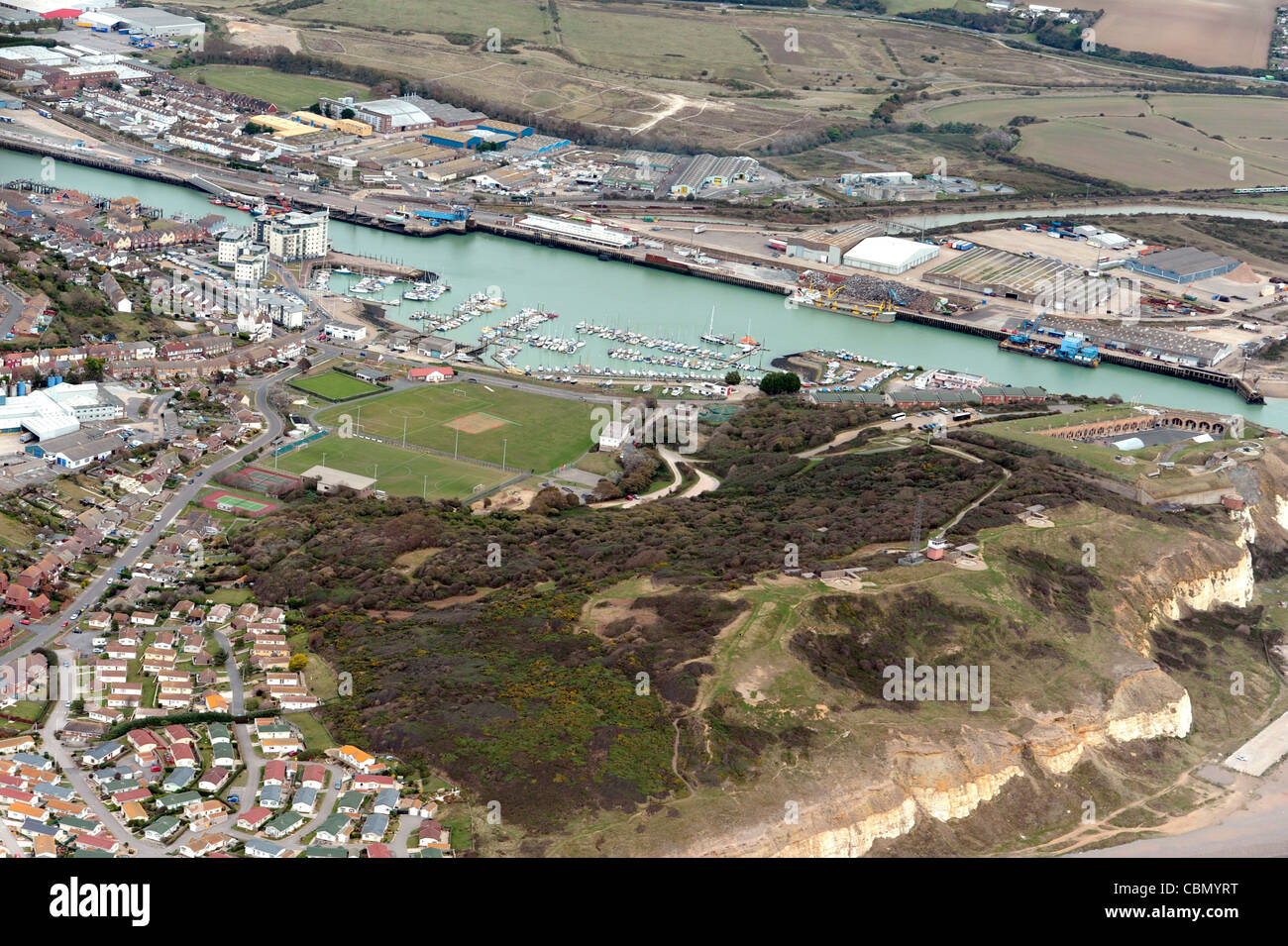 Aerial view of Newhaven Fort and harbourSussex, England Stock Photo