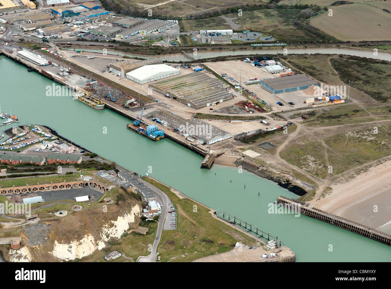 Aerial view of Newhaven harbour Sussex, England Stock Photo