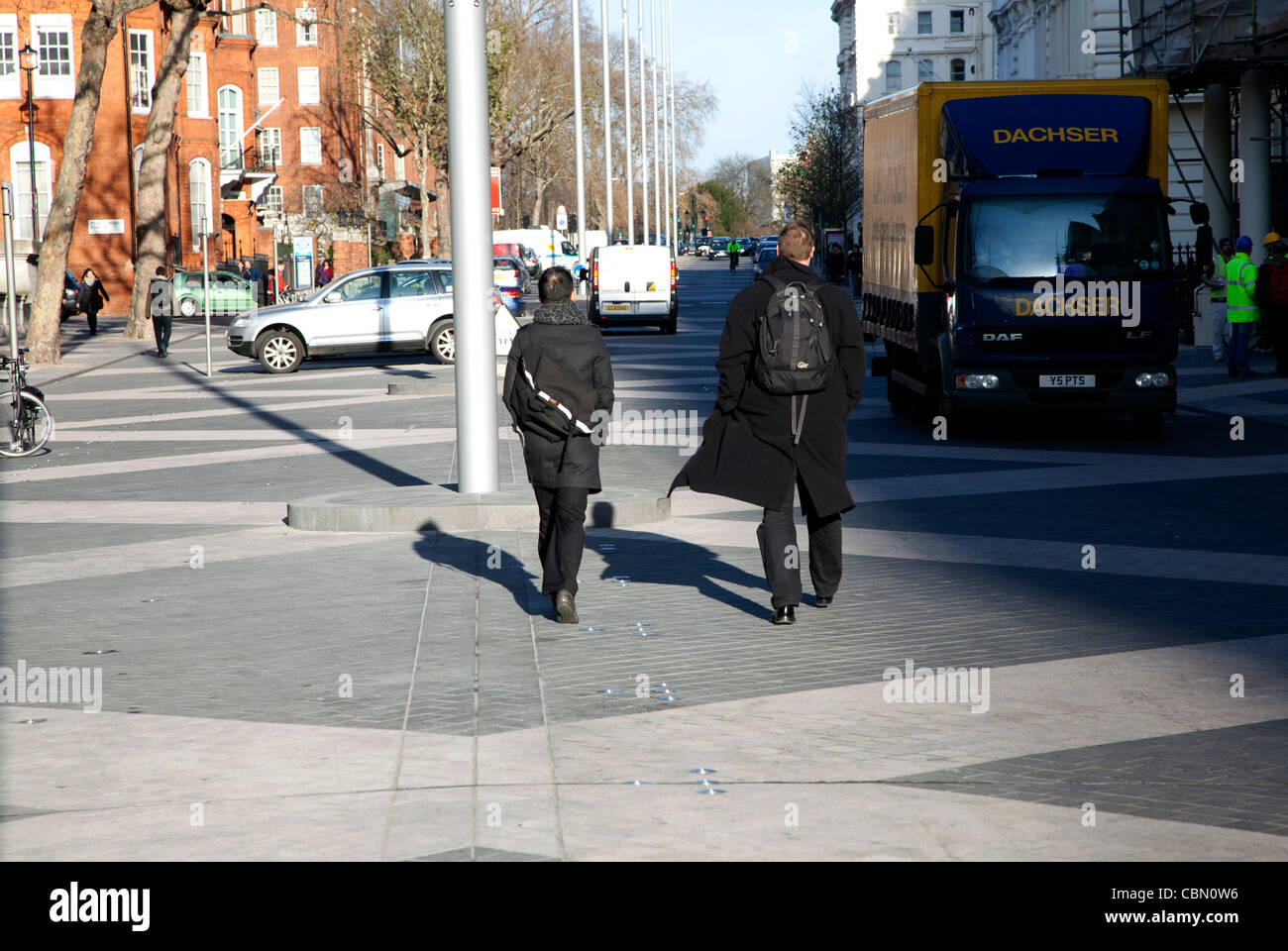 Shared space traffic scheme in Exhibition Road, South Kensington, London Stock Photo