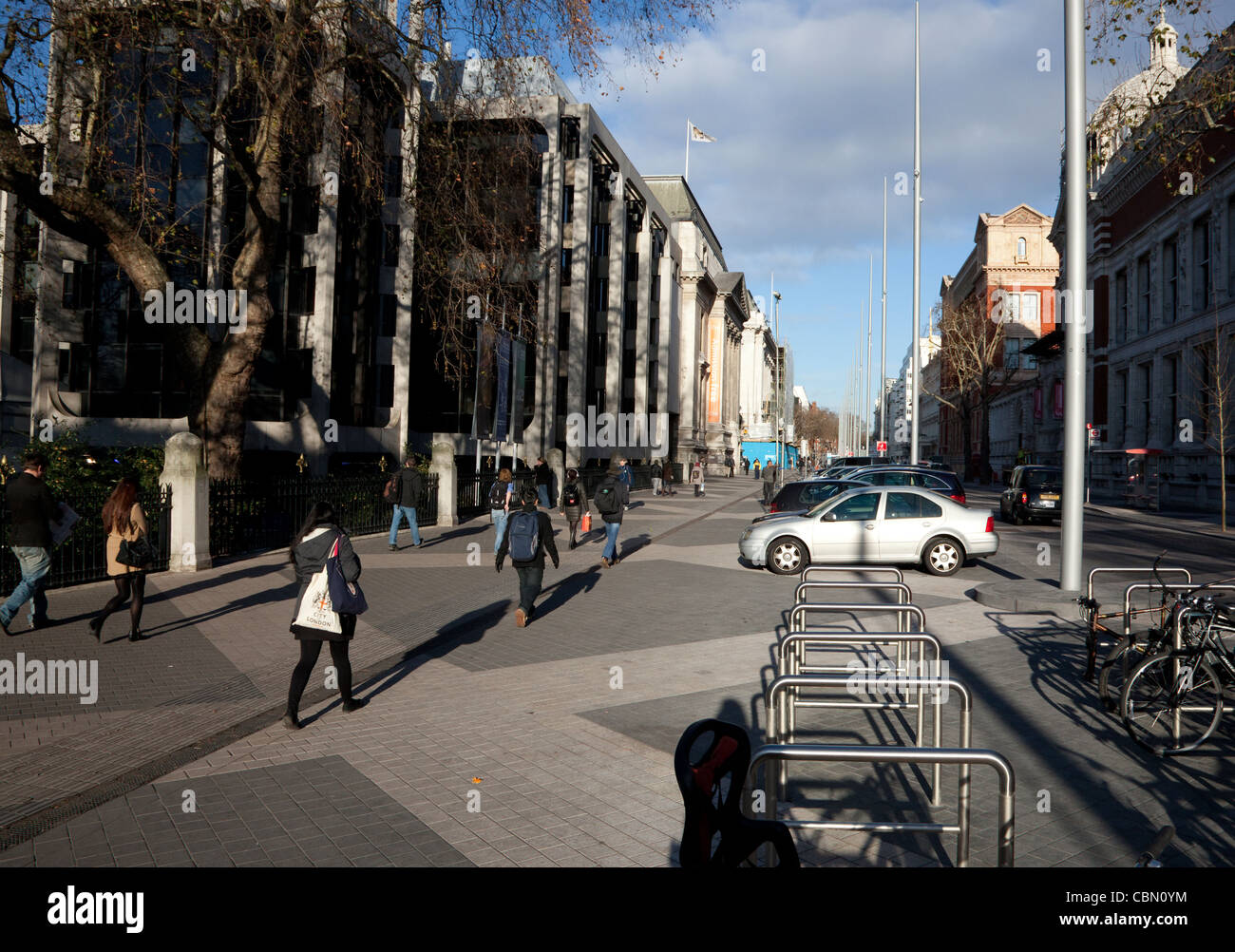 Shared space traffic scheme in Exhibition Road, South Kensington, London Stock Photo