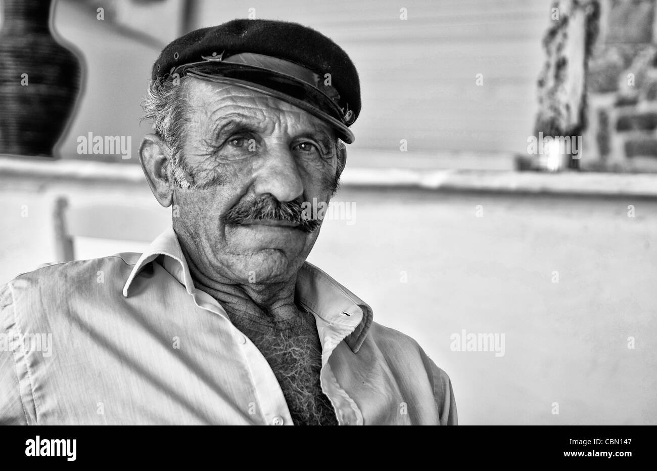 Mykonos Greece Local Man With Fishing Hat Portrait With Old Greek Hat ...