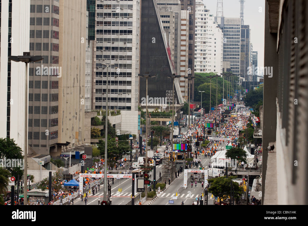 Saint Silvester running seen from above at Paulista Avenue, Sao Paulo, Brazil. Stock Photo