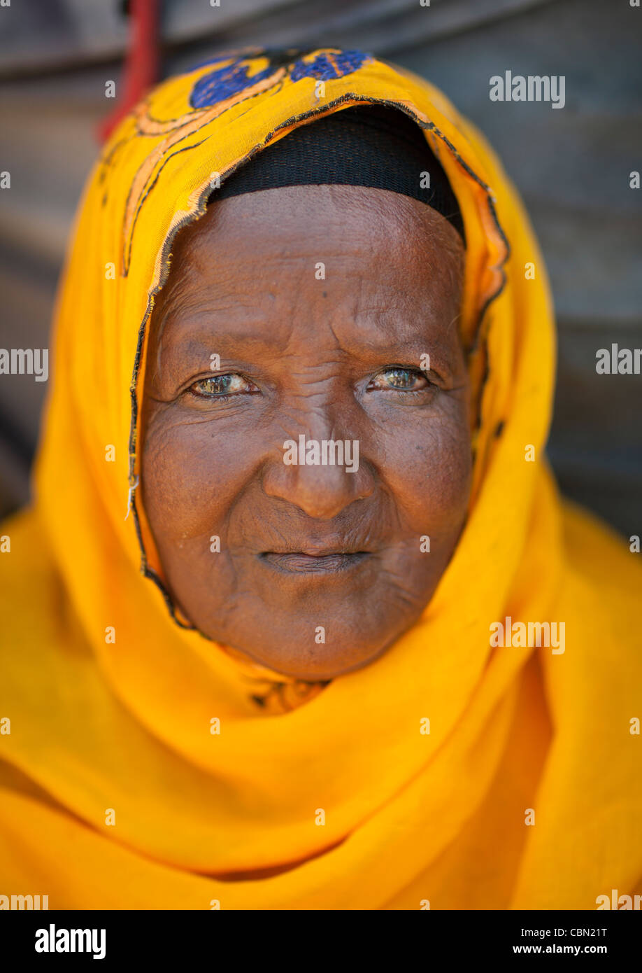 A Portrait Of An Old Black Lady Dressed Wearing Very Vivid Yellow Veil On Her Head Hargeisa Somaliland Stock Photo