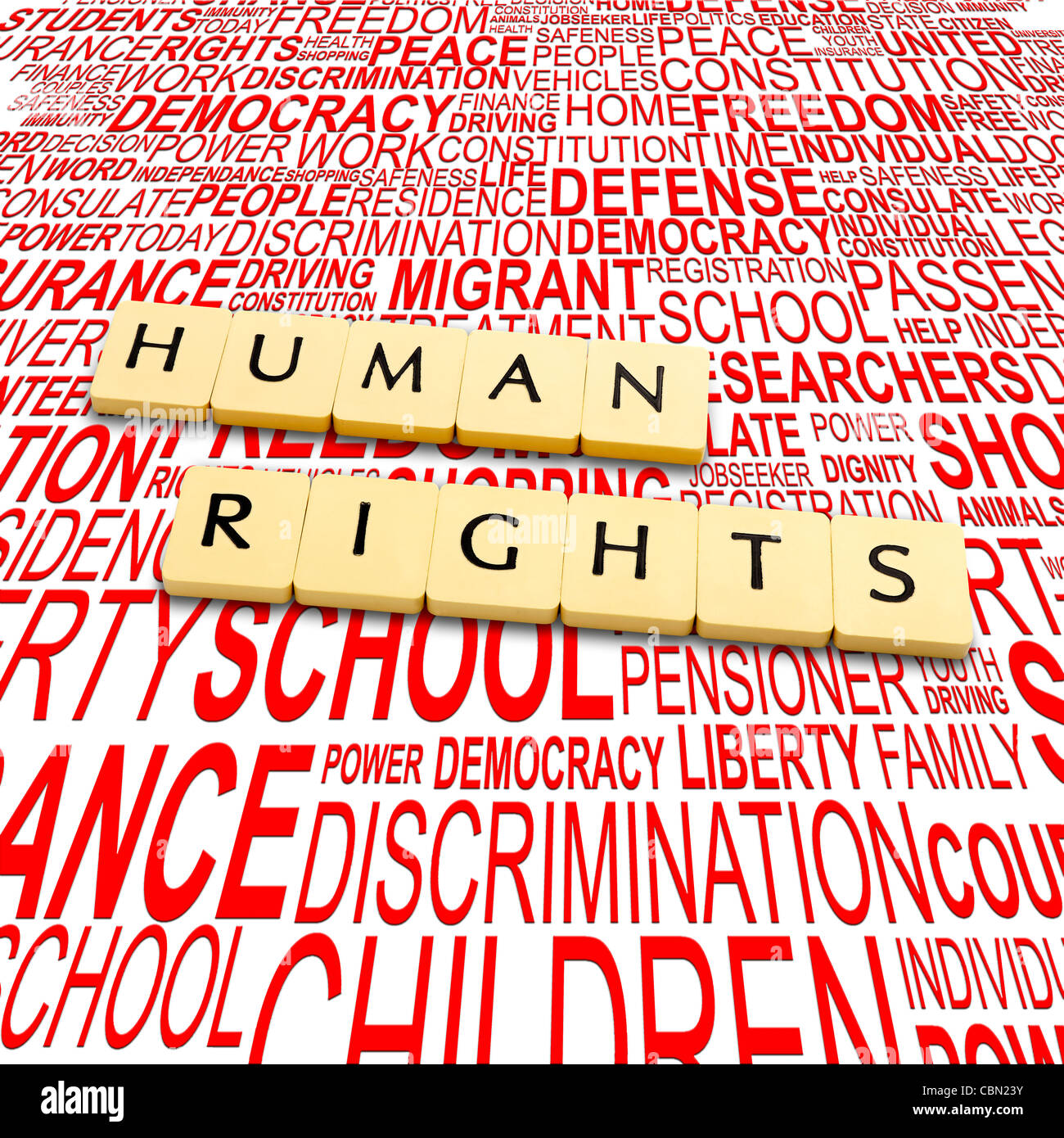 Words human rights on a backround with letters Stock Photo