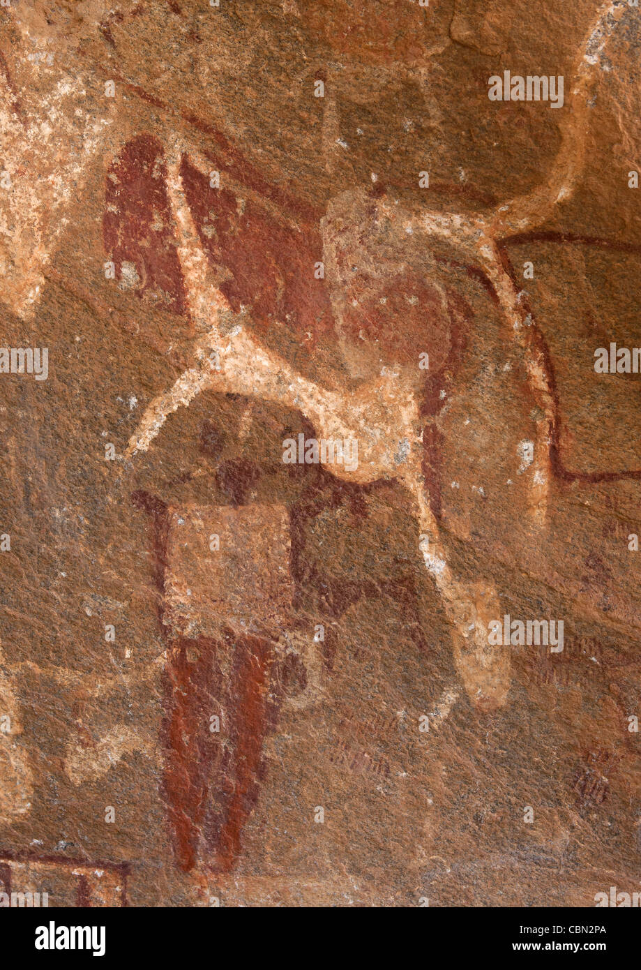 Laas Geel Rock Art Caves, Paintings Depicting Cows And Human Beings Somaliland Stock Photo