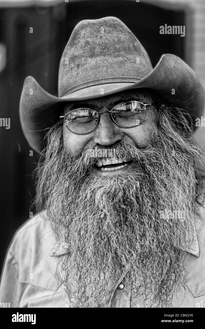 Abstract portrait of cowboy with gray beard in Billings Montana Texan man Stock Photo