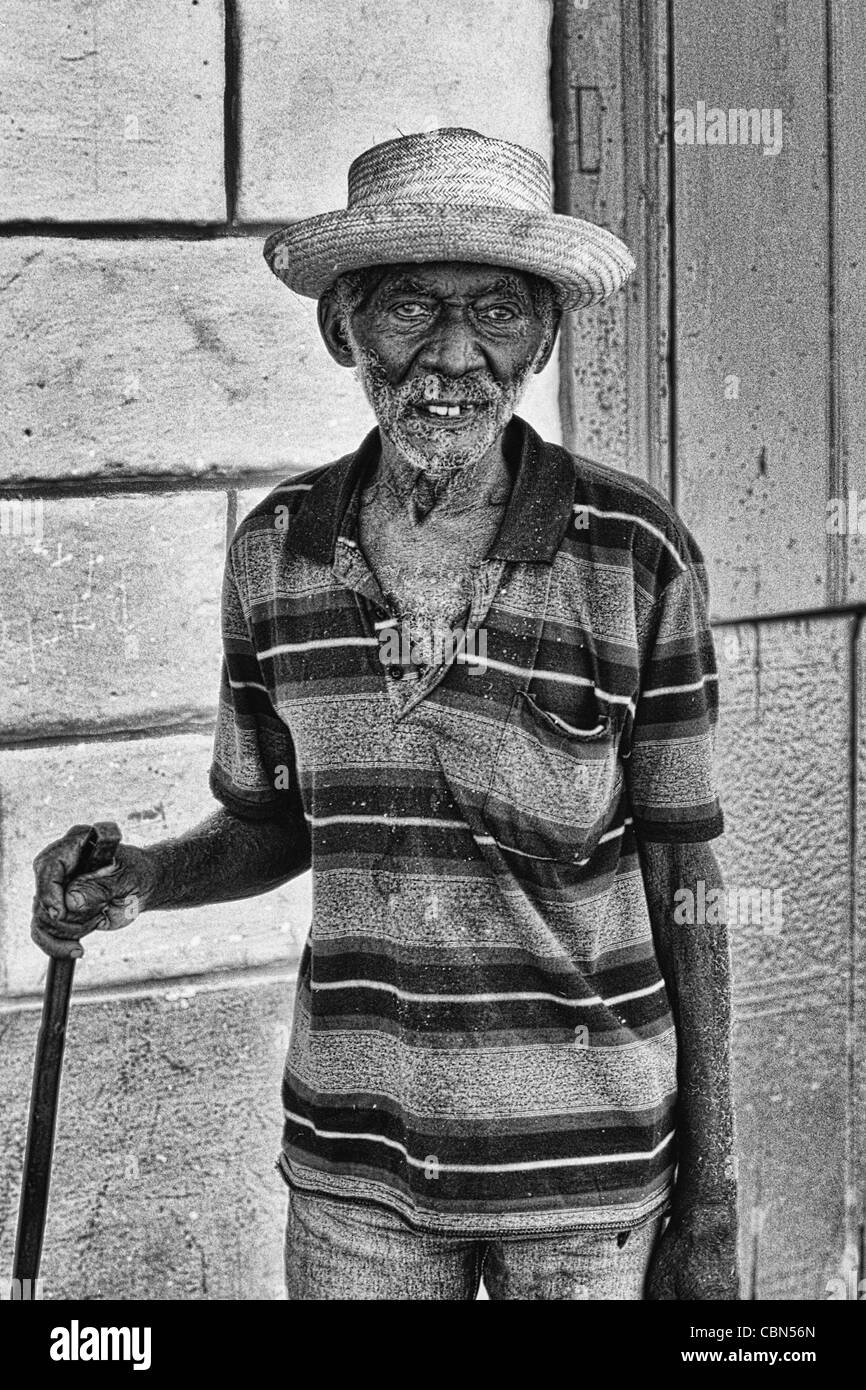 Colorful Portrait of 91 Year Old Man in Colonial Village Trinidad Cuba Stock Photo