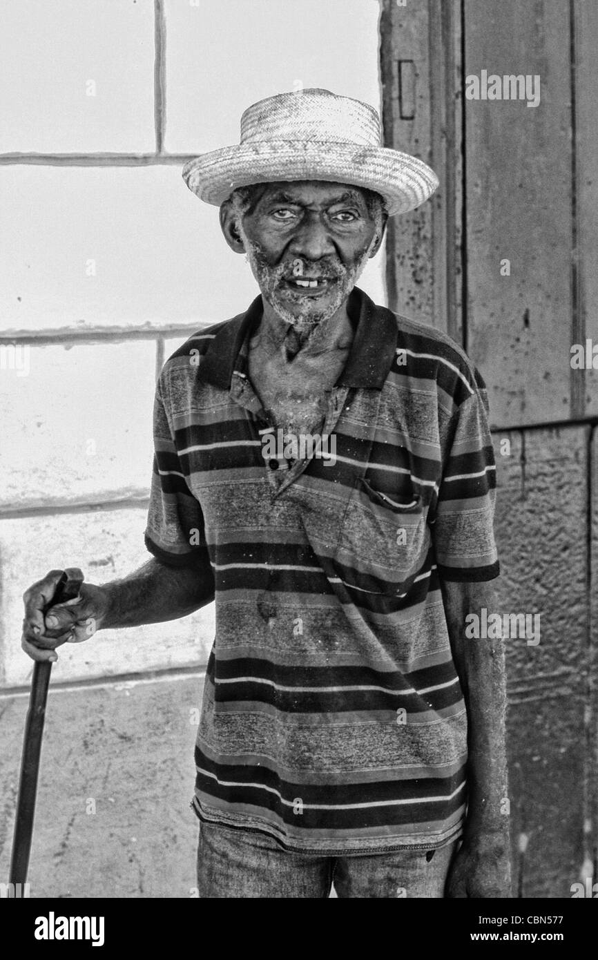 Colorful Portrait of 91 Year Old Man in Colonial Village Trinidad Cuba Stock Photo