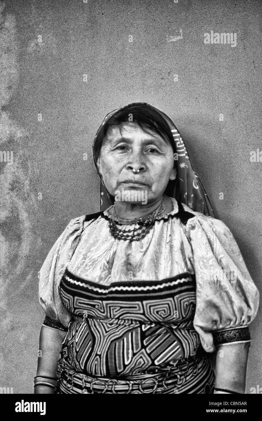 Central America Kuna Native Indian Woman in tribal Dress Panama Stock