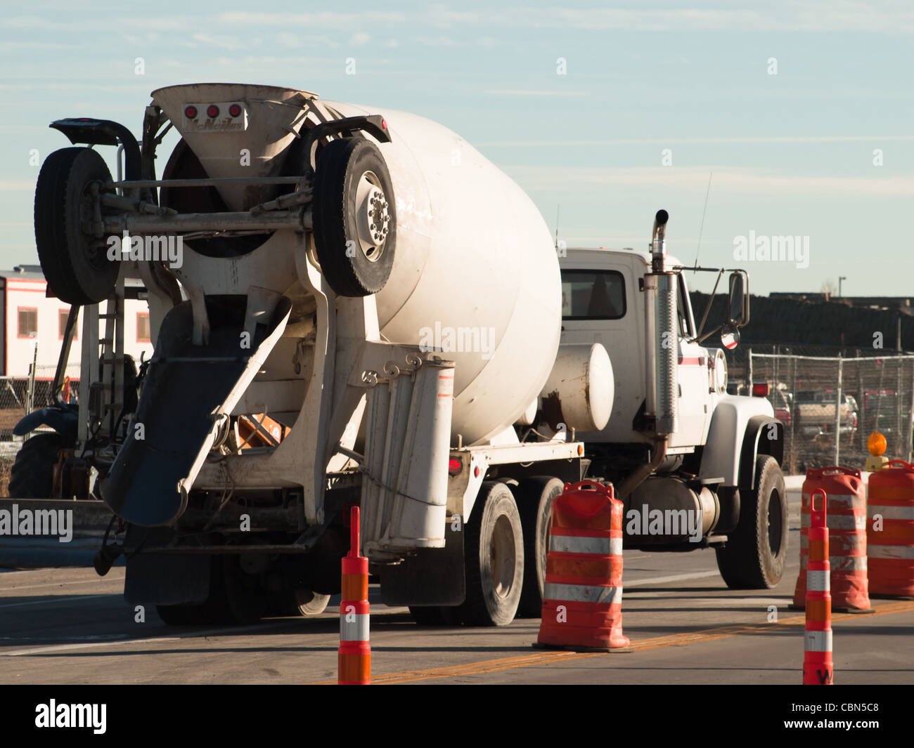 Cement mixer truck at construction site Stock Photo Alamy