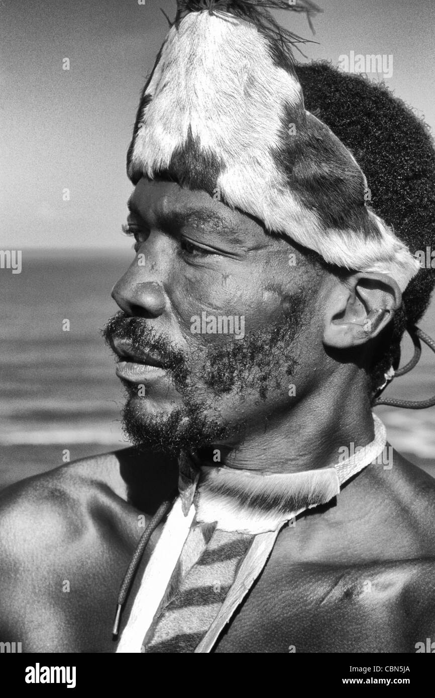 Native Pondo Tribal Warrior in Native Dress Near Wilderness South Africa Stock Photo