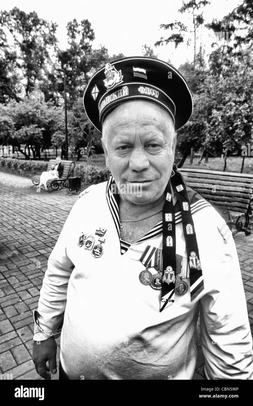 Old Retired Sailor in Uniform at Reunion in Irkutsk Siberia Russia Stock Photo