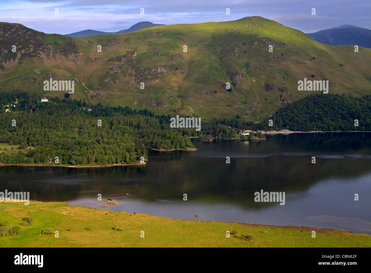 Catbells, Manesty, and Derwentwater at dawn, Cumbria Stock Photo