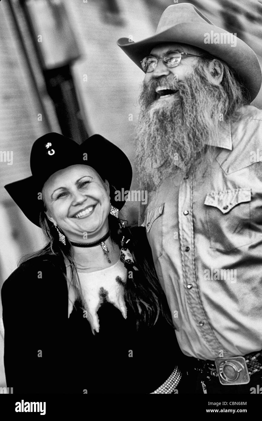 Abstract portrait of cowboy and his daughter with gray beard in Billings Montana  Stock Photo