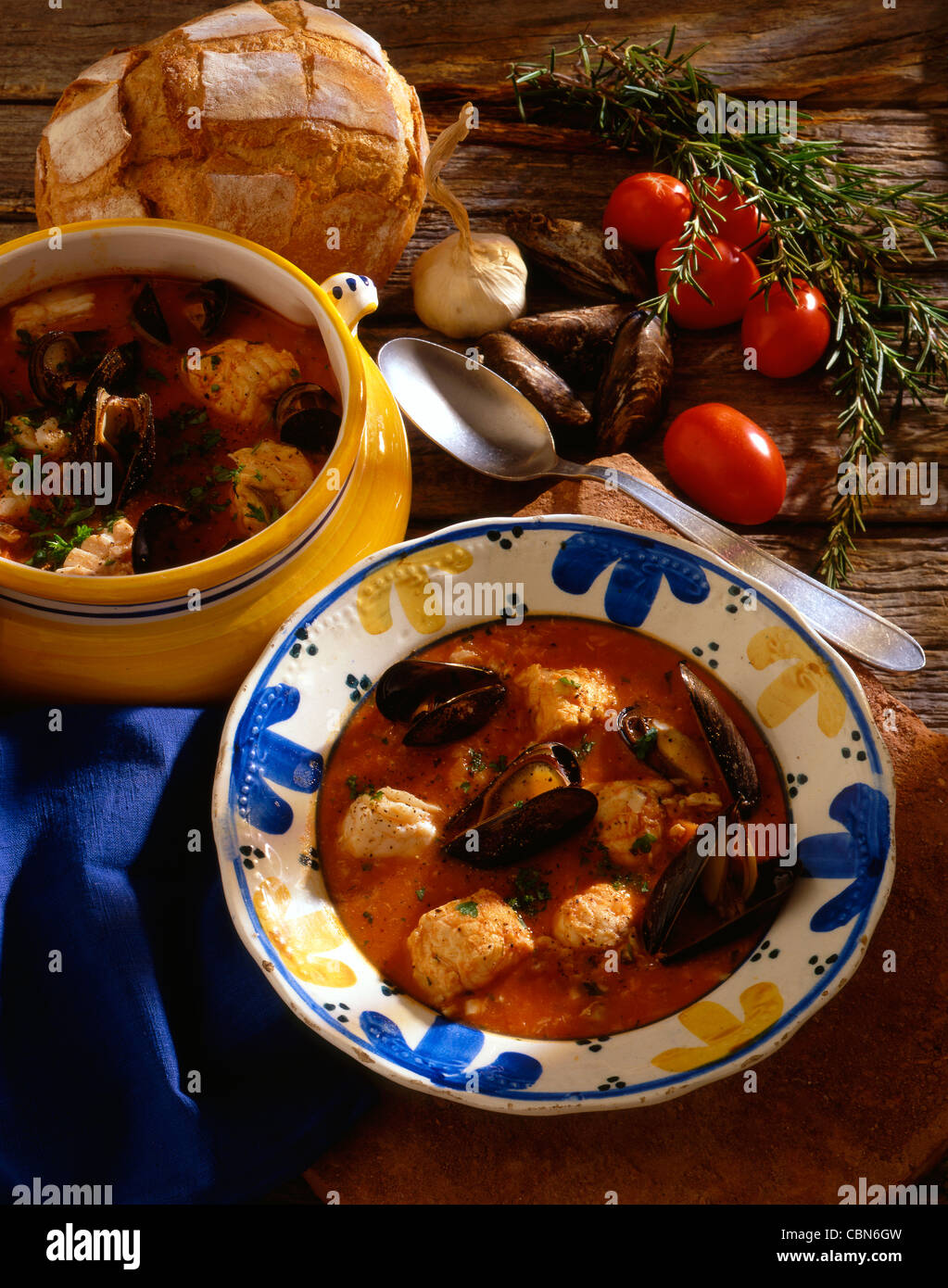 mussels, fish soup Stock Photo Alamy