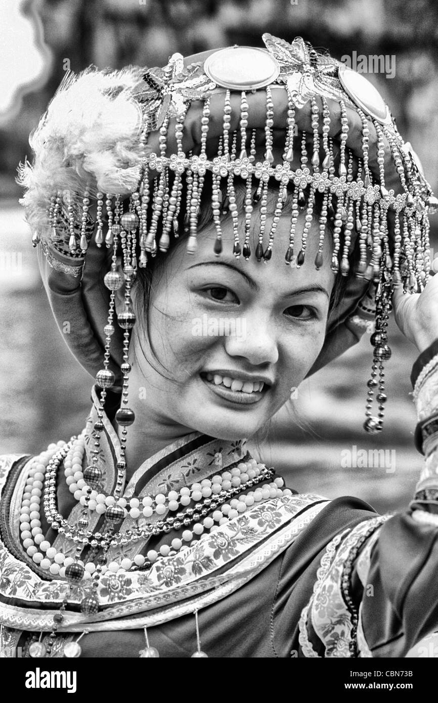 Local woman in traditional costume portrait of beautiful lady in Guilin area of China Stock Photo