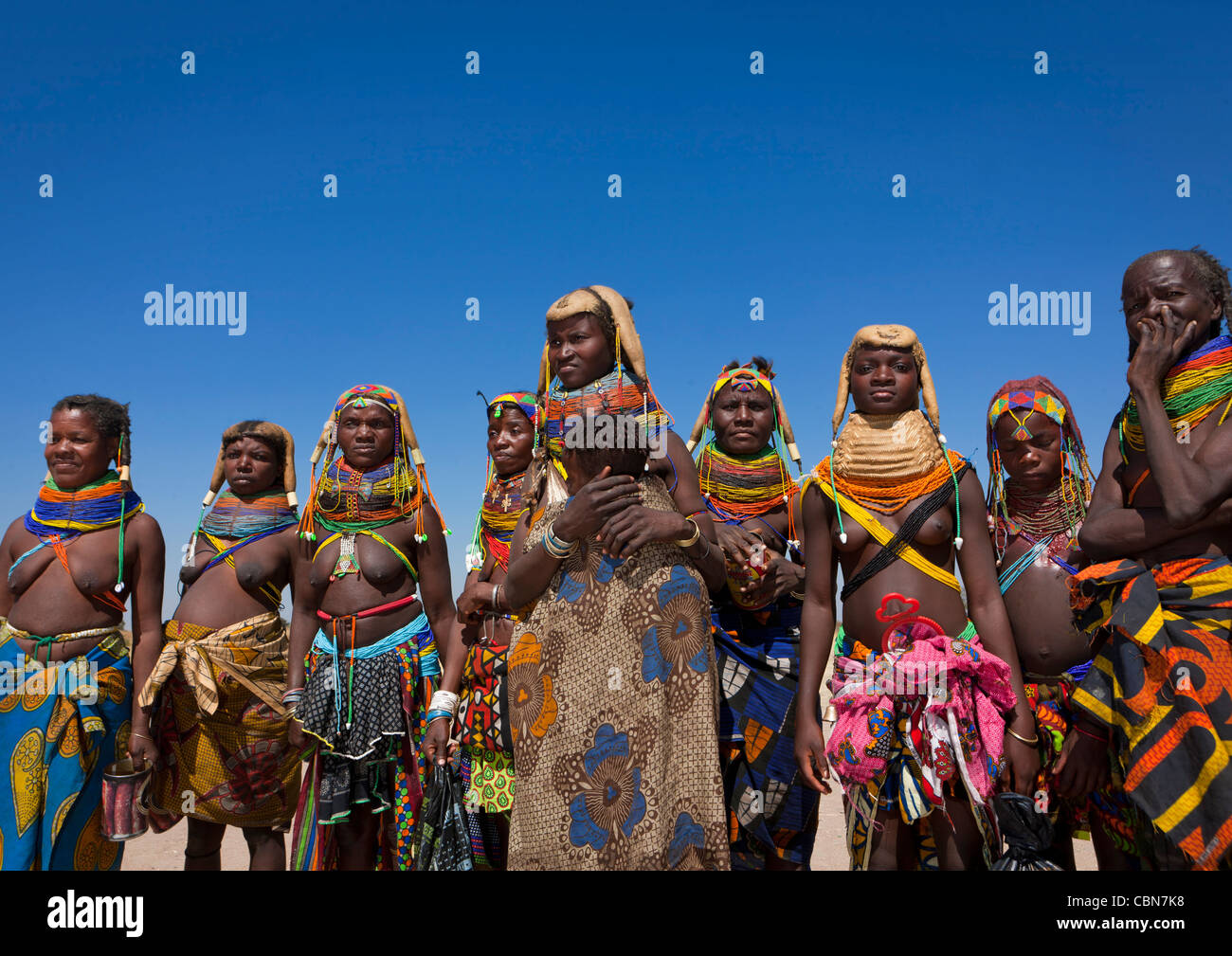 Group Of Mumuhuila Women, Hale Village, Angola Stock Photo
