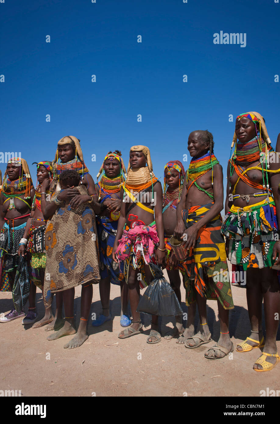 Group Of Mumuhuila Women, Hale Village, Angola Stock Photo