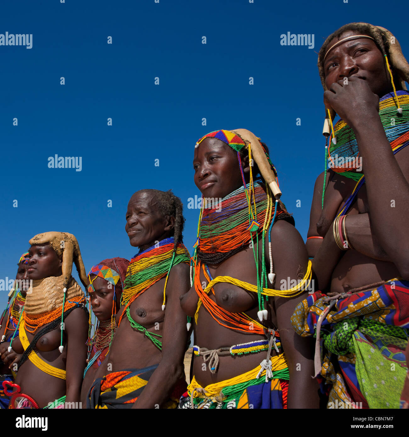 Group Of Mumuhuila Women, Hale Village, Angola Stock Photo