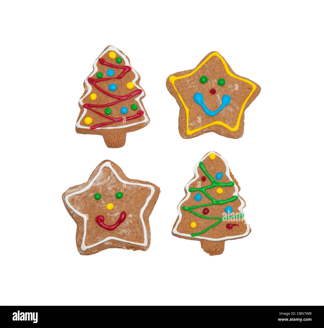 Colorful gingerbread cookies on white Stock Photo