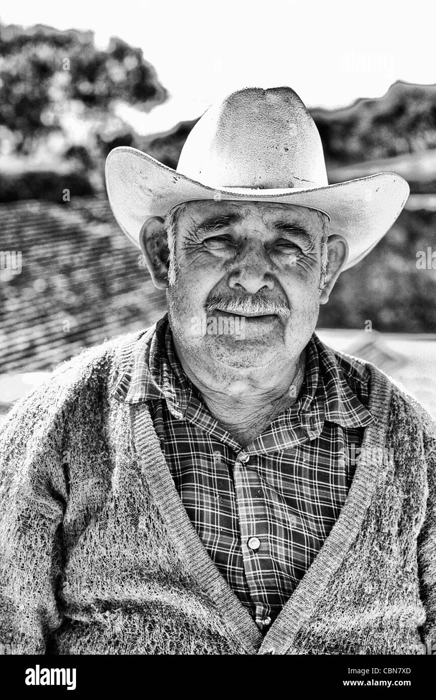 Mexican man with cowboy hat portrait in Oaxaca Mexico Stock Photo