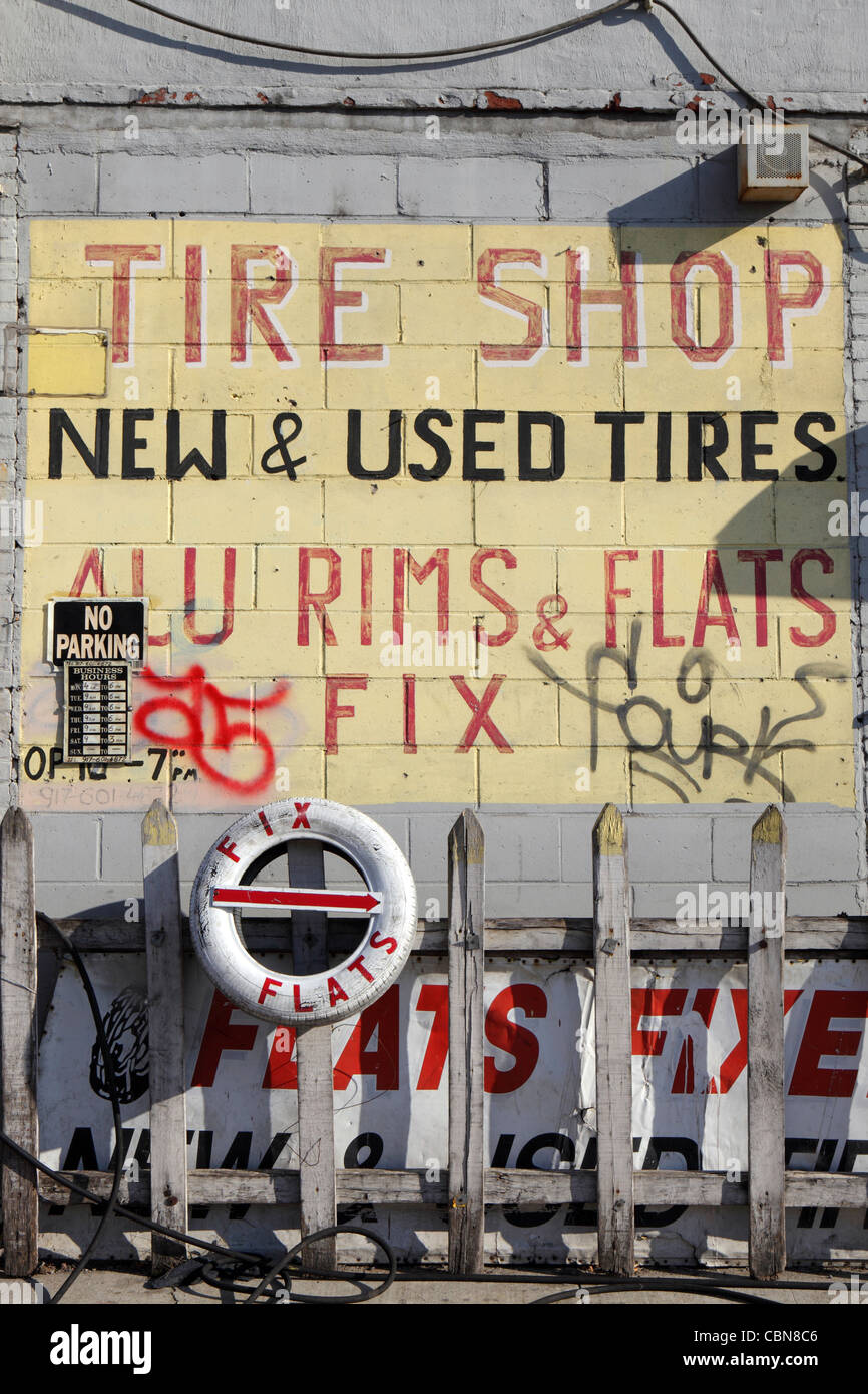 Old Fashioned Tire (tyre) Shop, hand painted sign, Greenpoint, Brooklyn