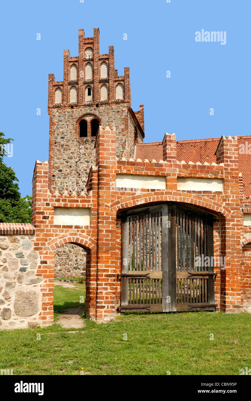 Fieldstone church of Herzberg near Neuruppin from the 12th century. Stock Photo